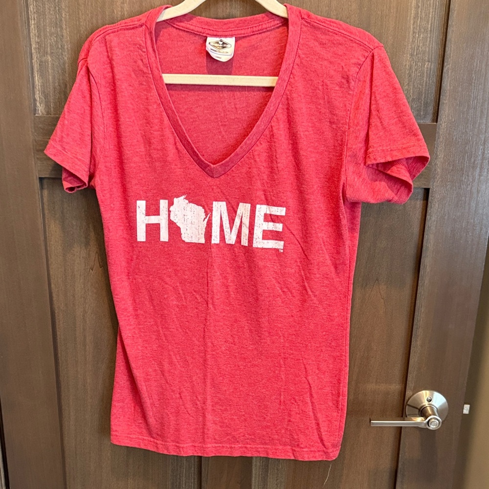 Women's Red 'HOME' V-Neck Short Sleeve Tee
